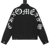 Hearujoy Cleanfit Pu Lightning Embroidery Black Jeans Jacket for Men and Women Vintage Casual Windbreaker Denim Coat Oversized Loose Tops